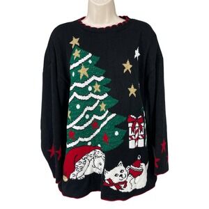 Vintage Woman Christmas Sweater Cat 90s Winter Festive Holiday Time Size XL